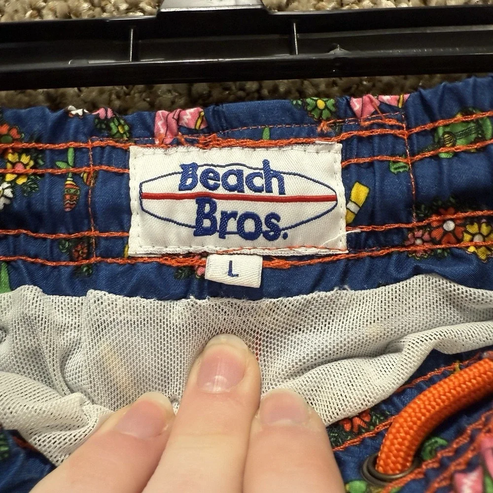 Beach Bros Swim Trunks Men's L Blue Mexican Fiesta Print Board Shorts Mesh Lined